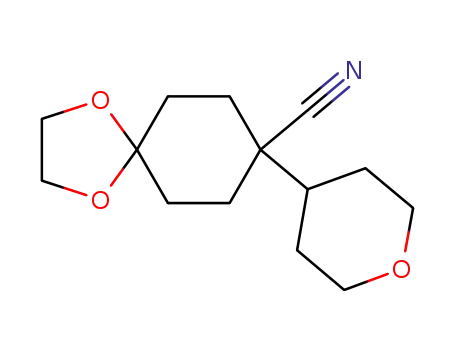 Molecular Structure of 1202462-27-8 (8-(tetrahydro-2H-pyran-4-yl)-1,4-dioxaspiro[4.5]decane-8-carbonitrile)