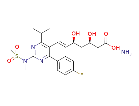 Molecular Structure of 355806-06-3 (6-Heptenoic acid,
7-[4-(4-fluorophenyl)-6-(1-methylethyl)-2-[methyl(methylsulfonyl)amino]-5
-pyrimidinyl]-3,5-dihydroxy-, monoammonium salt, (3R,5S,6E)-)