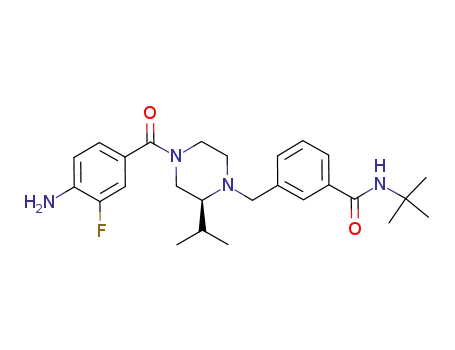 Molecular Structure of 1124214-95-4 ((S)-3-((4-(4-amino-3-fluorobenzoyl)-2-isopropylpiperazin-1-yl)methyl)-N-tert-butylbenzamide)