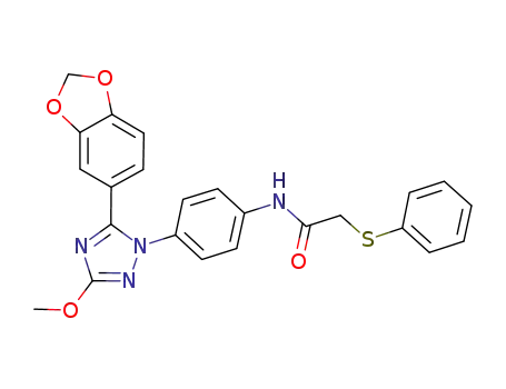 Molecular Structure of 853625-60-2 (N-[4-[5-(1,3-BENZODIOXOL-5-YL)-3-METHOXY-1H-1,2,4-TRIAZOL-1-YL]PHENYL]-2-(PHENYLTHIO)ACETAMIDE)