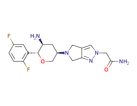 Molecular Structure of 1270029-73-6 (2-{5-[(3R,5S,6R)-5-amino-6-(2,5-difluorophenyl)tetrahydro-2H-pyran-3-yl]-5,6-dihydropyrrolo[3,4-c]pyrazol-2(4H)-yl}acetamide)