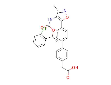 Molecular Structure of 1228690-19-4 ((R)-2-(4'-(4-(((1-(2-chlorophenyl)ethoxy)carbonyl)aMino)-3-Methylisoxazol-5-yl)-[1,1'-biphenyl]-4-yl)acetic acid)