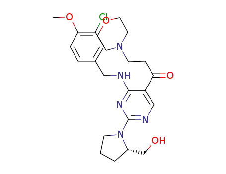 Molecular Structure of 330785-78-9 (1-Propanone,
1-[4-[[(3-chloro-4-methoxyphenyl)methyl]amino]-2-[(2S)-2-(hydroxymeth
yl)-1-pyrrolidinyl]-5-pyrimidinyl]-3-(4-morpholinyl)-)