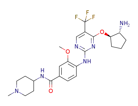 Molecular Structure of 1283691-19-9 (4-[4-((1R,2R)-2-amino-cyclopentyloxy)-5-trifluoromethyl-pyrimidin-2-ylamino]-3-methoxy-N-(1-methyl-piperidin-4-yl)-benzamide)