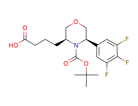 Molecular Structure of 1166395-01-2 (3-Morpholinebutanoic acid, 4-[(1,1-dimethylethoxy)carbonyl]-5-(3,4,5-trifluorophenyl)-, (3S,5R)-)