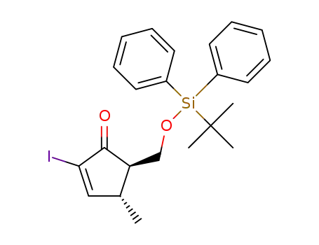 Molecular Structure of 1268265-30-0 ((4S,5R)-5-(((tert-butyldiphenylsilyl)oxy)methyl)-2-iodo-4-methylcyclopent-2-enone)
