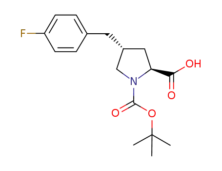 Molecular Structure of 959583-52-9 ((2S,4R)-1-(tert-butoxycarbonyl)-4-(4-fluorobenzyl)pyrrolidine-2-carboxylic acid)