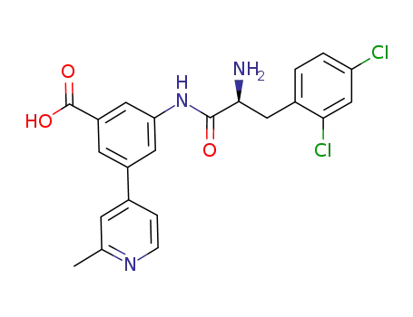 Molecular Structure of 1240523-71-0 (3-((S)-2-amino-3-(2,4-dichlorophenyl)propanamido)-5-(2-methylpyridin-4-yl)benzoic acid)
