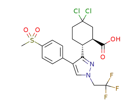 Molecular Structure of 1072129-90-8 ((1R,2R)-5,5-dichloro-2-[4-[4-(methylsulfonyl)phenyl]-1-(2,2,2-trifluoroethyl)-1H-pyrazol-3-yl]cyclohexanecarboxylic acid)