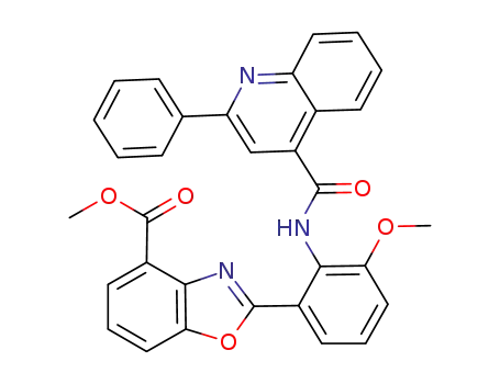 Molecular Structure of 1086562-34-6 (2-[3-methoxy-2-[(2-phenylquinoline-4-carbonyl)-amino]-phenyl]-benzoxazole-4-carboxylic acid methyl ester)