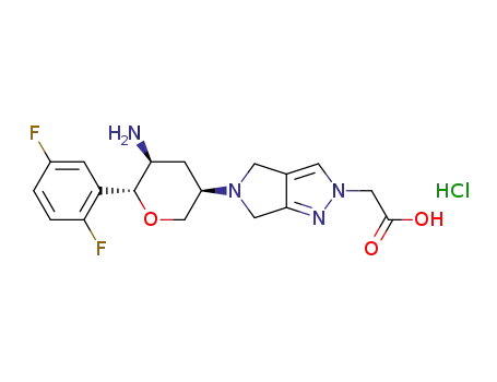 Molecular Structure of 1270029-75-8 ({5-[(3R,5S,6R)-5-amino-6-(2,5-difluorophenyl)tetrahydro-2H-pyran-3-yl]-5,6-dihydropyrrolo[3,4-c]pyrazol-2(4H)-yl}acetic acid hydrochloride)