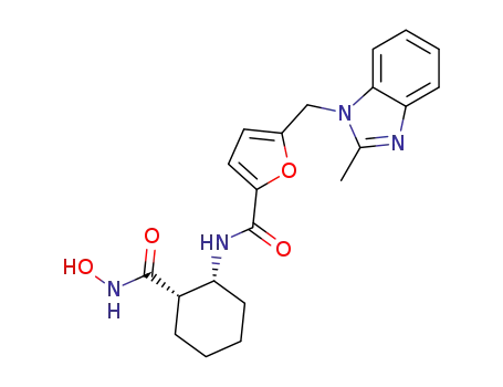 Molecular Structure of 1346159-44-1 (N-[(1R,2S)-2-(hydroxycarbamoyl)cyclohexyl]-5-[(2-methyl-1H-benzimidazol-1-yl)methyl]furan-2-carboxamide)