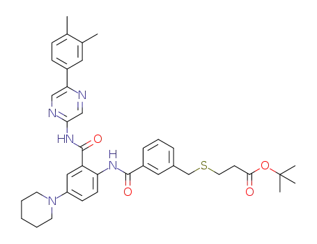 tert-butyl 3-(3-((2-((5-(3,4-dimethylphenyl)pyrazin-2-yl)carbamoyl)-4-(piperidin-1-yl)phenyl)carbamoyl)benzylthio)propanoate