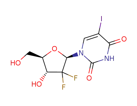 Molecular Structure of 132832-46-3 (1-(2-deoxy-2,2-difluoro-β-D-erythro-pentofuranos-1-yl)-5-iodouracil)