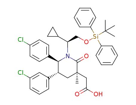 2-((3R,5R,6S)-1-((S)-2-(tert-butyldiphenylsilyloxy)-1-cyclopropylethyl)-5-(3-chlorophenyl)-6-(4-chlorophenyl)-3-methyl-2-oxopiperidin-3-yl)acetic acid