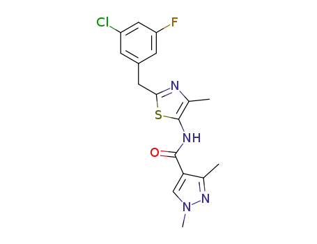 Molecular Structure of 1318756-33-0 (N-[2-(3-chloro-5-fluorobenzyl)-4-methyl-1,3-thiazol-5-yl]-1,3-dimethyl-1H-pyrazole-4-carboxamide)