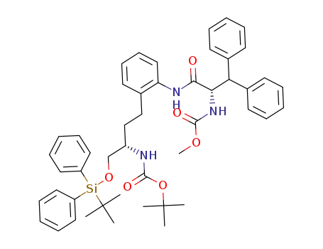 Molecular Structure of 1374041-09-4 (methyl [(2S)-1-({2-[(3S)-3-[(tert-butoxycarbonyl)amino]-4-{[tert-butyl(diphenyl)silyl]oxy}butyl]phenyl}amino)-1-oxo-3,3-diphenylpropan-2-yl]carbamate)