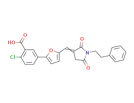 2-chloro-5-(5-((2,5-dioxo-1-phenethylpyrrolidin-3-ylidene)methyl)furan-2-yl)benzoic acid