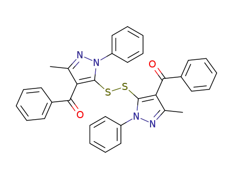 Molecular Structure of 109796-91-0 (Methanone,
[dithiobis(3-methyl-1-phenyl-1H-pyrazole-5,4-diyl)]bis[phenyl-)