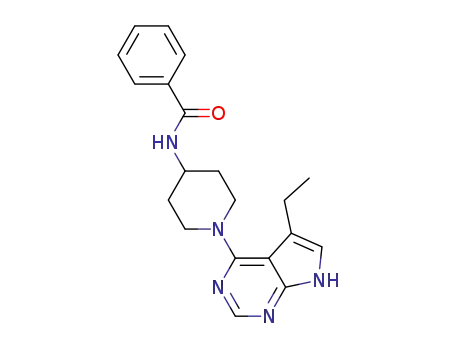 Molecular Structure of 1383341-44-3 (N-[1-(5-ethyl-7H-pyrrolo[2,3-d]pyrimidin-4-yl)-4-piperidinyl]benzamide)