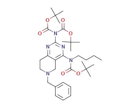 Molecular Structure of 1449500-83-7 (tert-butyl (6-benzyl-4-((tert-butoxycarbonyl)(butyl)amino)-5,6,7,8-tetrahydropyrido[4,3-d]pyrimidin-2-yl)(tert-butoxycarbonyl)carbamate)