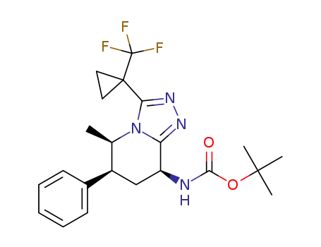 Molecular Structure of 1383733-54-7 (tert-butyl {(5R,6S,8S)-5-methyl-6-phenyl-3-[1-(trifluoromethyl)cyclopropyl]-5,6,7,8-tetrahydro[1,2,4]triazolo[4,3-a]pyridine-8-yl}carbamate)