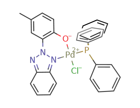 Molecular Structure of 1552277-81-2 ([Pd(PPh<sub>3</sub>)(hmbt)Cl])