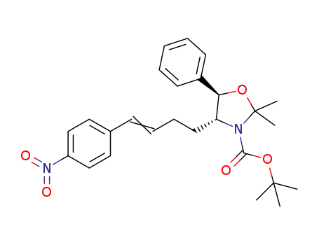 Molecular Structure of 1190391-89-9 (tert-butyl (4R,5R)-2,2-dimethyl-4-[4-(4-nitrophenyl)but-3-en-1-yl]-5-phenyl-1,3-oxazolidine-3-carboxylate)