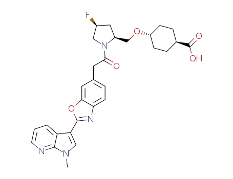 trans-4-[1-[[2-[1-methyl-3-(1H-pyrrolo[2,3-b]pyridinyl)]-6-benzoxazolyl]acetyl]-(4S)-fluoro-(2S)-pyrrolidinylmethoxy]cyclohexanecarboxylic acid