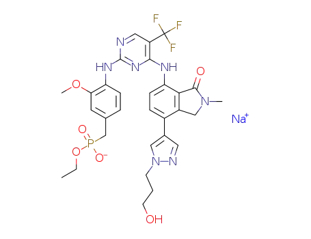 sodium ethyl (4-{[4-({7-[1-(3-hydroxypropyl)-1H-pyrazol-4-yl]-2-methyl-3-oxo-2,3-dihydro-1H-isoindol-4-yl}amino)-5-(trifluoromethyl)pyrimidin-2-yl]amino}-3-methoxybenzyl)phosphonate