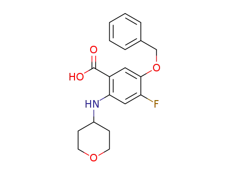 Molecular Structure of 1251702-42-7 (5-(benzyloxy)-4-fluoro-2-(tetrahydro-2H-pyran-4-ylamino)benzoic acid)