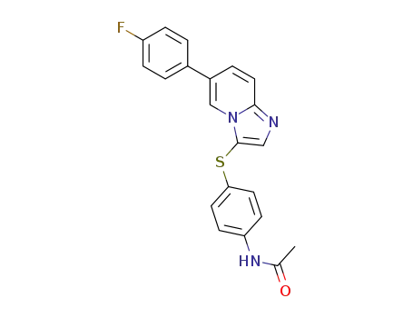 Molecular Structure of 1205744-32-6 (N-(4-{[6-(4-fluorophenyl)imidazo[1,2-a]pyridin-3-yl]sulphanyl}-phenyl)acetamide)