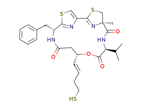 Molecular Structure of 1315334-20-3 ((5R,8S,11S)-8-isopropyl-11-(4-mercaptobut-1-enyl)-5-methyl-10-oxa-3,17-dithia-7,14,19,20-tetraazatricyclo[14.2.1.1(2,5)]icosa-1<sup>(18)</sup>,2<sup>(20)</sup>,16<sup>(19)</sup>-triene-6,9,13-trione)