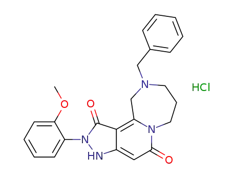 Molecular Structure of 1350522-74-5 (10-benzyl-2-(2-methoxyphenyl)-2,3,8,9,10,11-hexahydro-1H-pyrazolo[4',3':3,4]pyrido[1,2-a][1,4]diazepine-1,5(7H)-dione hydrochloride)
