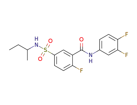Molecular Structure of 422547-55-5 (5-(N-(sec-butyl)sulfamoyl)-N-(3,4-difluorophenyl)-2-fluorobenzamide)