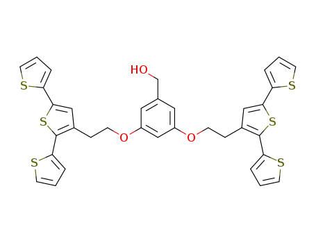Molecular Structure of 1258289-16-5 ((3-(2-(2,5-di(thiophen-2-yl)thiophen-3-yl)ethoxy)-5-(2-(5-(thiophen-2-yl)-2-(thiophen-3-yl)thiophen-3-yl)ethoxy)-phenyl)methanol)