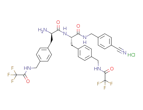 Molecular Structure of 1354578-20-3 (H-D-Phe(4-Tfa-AMe)-Phe(4-Tfa-AMe)-4-cyanobenzylamide*HCl)