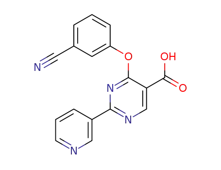 Molecular Structure of 1298101-10-6 (4-(3-Cyano-phenoxy)-2-pyridin-3-yl-pyrimidine-5-carboxylic acid)