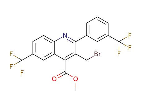 Molecular Structure of 1336965-10-6 (methyl 3-(bromomethyl)-6-(trifluoromethyl)-2-[3-(trifluoromethyl)phenyl]-4-quinolinecarboxylate)