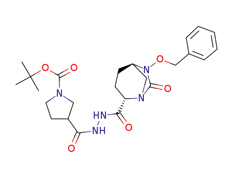 Molecular Structure of 1452467-45-6 (tert-butyl 3-[(2-{[(2S,5R)-6-(benzyloxy)-7-oxo-1,6-diazabicyclo[3.2.1]oct-2-yl]carbonyl}hydrazinyl)carbonyl]pyrrolidine-1-carboxylate)