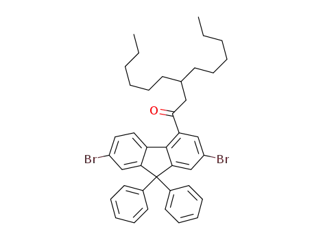Molecular Structure of 1448587-16-3 (3-hexyl-1-(2',7'-dibromo-9',9'-diphenylfluoren-4'-yl)nonan-1-one)