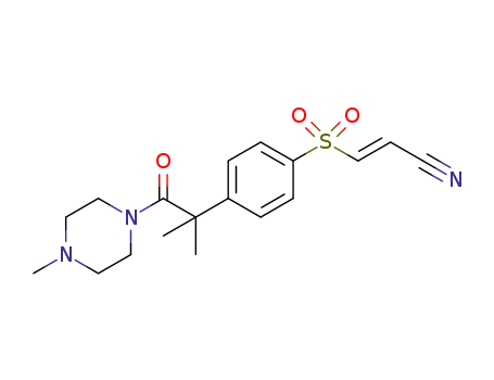Molecular Structure of 1365091-28-6 ((E)-3-{4-[1,1-dimethyl-2-(4-methyl-piperazin-1-yl)-2-oxo-ethyl]-benzenesulfonyl}acrylonitrile)