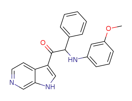 Molecular Structure of 1428969-60-1 (2-((3-methoxyphenyl)amino)-2-phenyl-1-(1H-pyrrolo[2,3-c]pyridin-3-yl)ethanone)