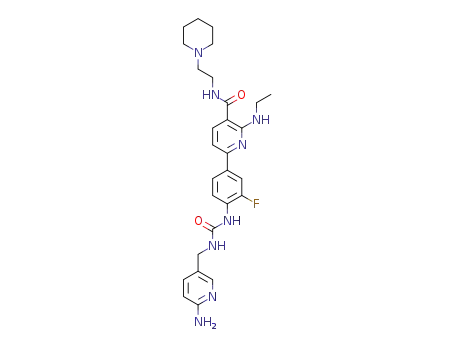 Molecular Structure of 1246494-45-0 (6-{4-[3-(6-aminopyridin-3-ylmethyl)ureido]-3-fluorophenyl}-2-ethylamino-N-[2-(piperidin-1-yl)ethyl]nicotinamide)