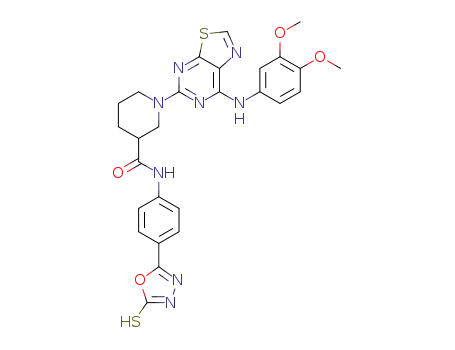 1-(7-(3,4-dimethoxyphenylamino)thiazolo[5,4-d]pyrimidin-5-yl)-N-(4-(5-mercapto-1,3,4-oxadiazol-2-yl)phenyl)piperidine-3-carboxamide