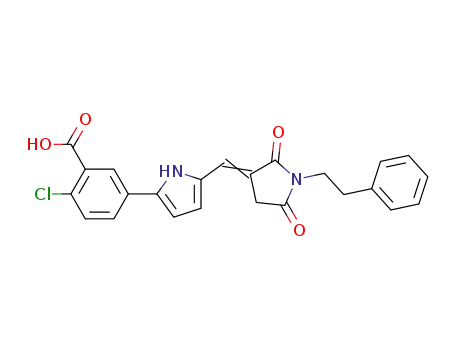 2-chloro-5-(5-((2,5-dioxo-1-phenethylpyrrolidin-3-ylidene)methyl)-1H-pyrrol-2-yl)benzoic acid