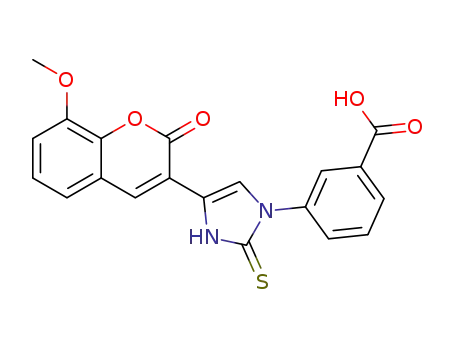 Molecular Structure of 1355025-99-8 (3-[2,3-(dihydro-3-(3-hydroxycarbonylphenyl)-2-thioxo-1H-imidazol-5-yl)]-8-methoxy-2H-chromen-2-one)
