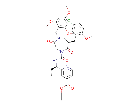 Molecular Structure of 1312770-56-1 (tert-butyl 2-[(1R)-1-({[(6R)-6-(5-chloro-2-methoxybenzyl)-3,7-dioxo-4-(2,4,6-trimethoxybenzyl)-1,4-diazepan-1-yl]carbonyl}amino)propyl]isonicotinate)