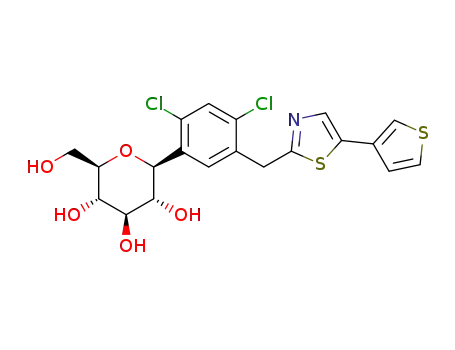 Molecular Structure of 1313513-27-7 ((2S,3R,4R,5S,6R)-2-(2,4-dichloro-5-((5-(thiophen-3-yl)thiazol-2-yl)methyl)phenyl)-6-(hydroxymethyl)tetrahydro-2H-pyran-3,4,5-triol)