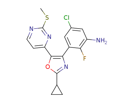 5-chloro-3-(2-cyclopropyl-5-(2-(methylthio)pyrimidin-4-yl)oxazol-4-yl)-2-fluoroaniline
